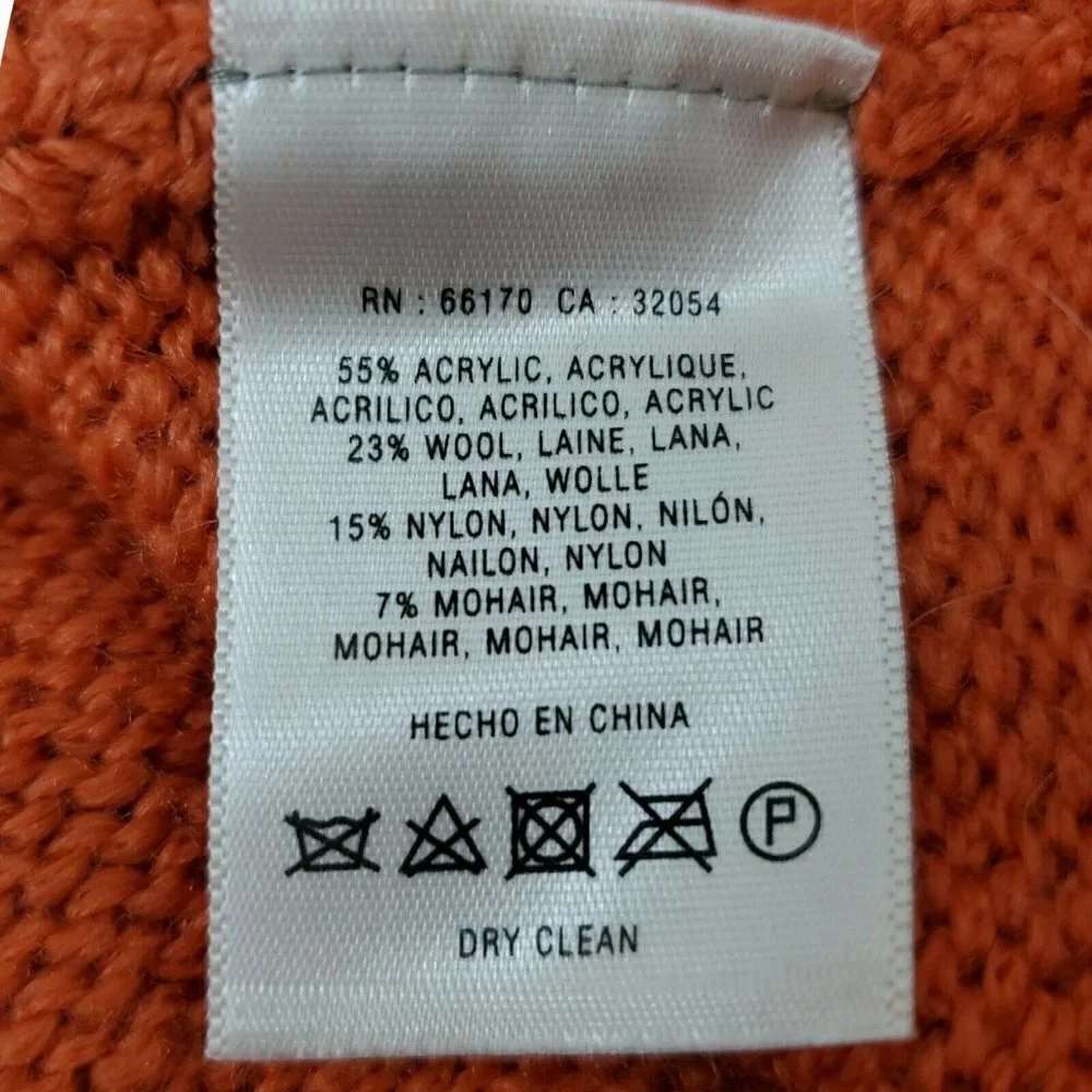 Angel of the North Anthropologie‎ Sweater XS Wool Mohair Orange Waffle Cowl Neck